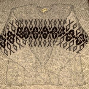 L.L. Bean Pullover Sweater Geometric design & Cable knit Pure New Wool